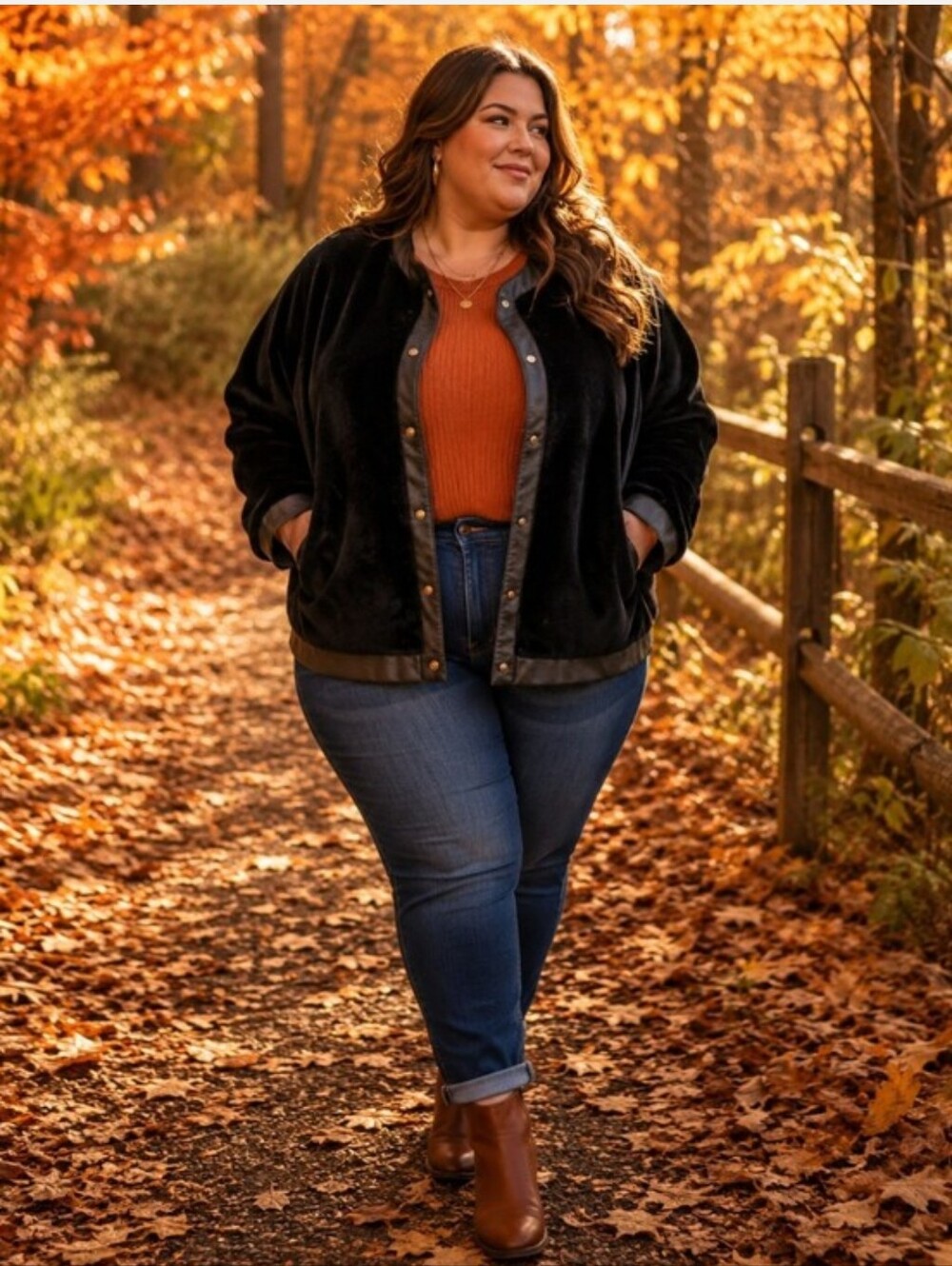 Plus Size Black Faux-Shearling Bomber Jacket